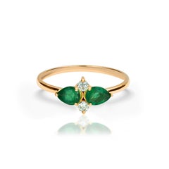 14k Gold Pear Shape 0.56 Carat Emerald and Diamond Engagement Ring