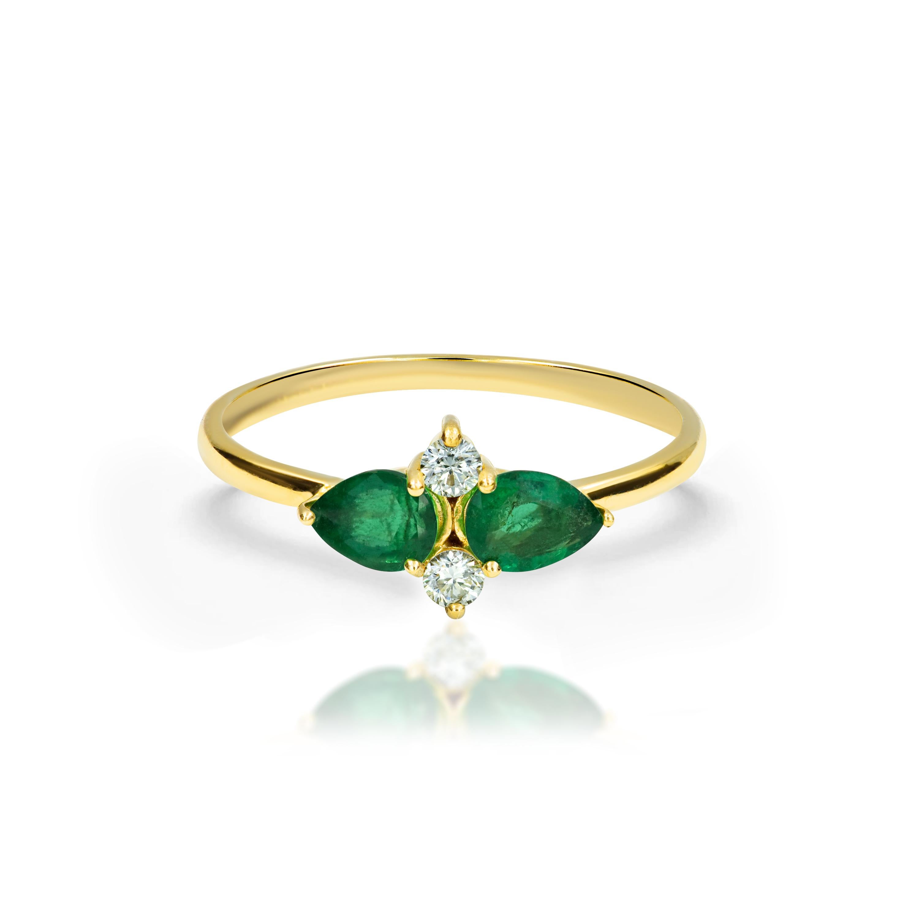 For Sale:  14k Gold Pear Shape 0.56 Carat Emerald and Diamond Engagement Ring 3
