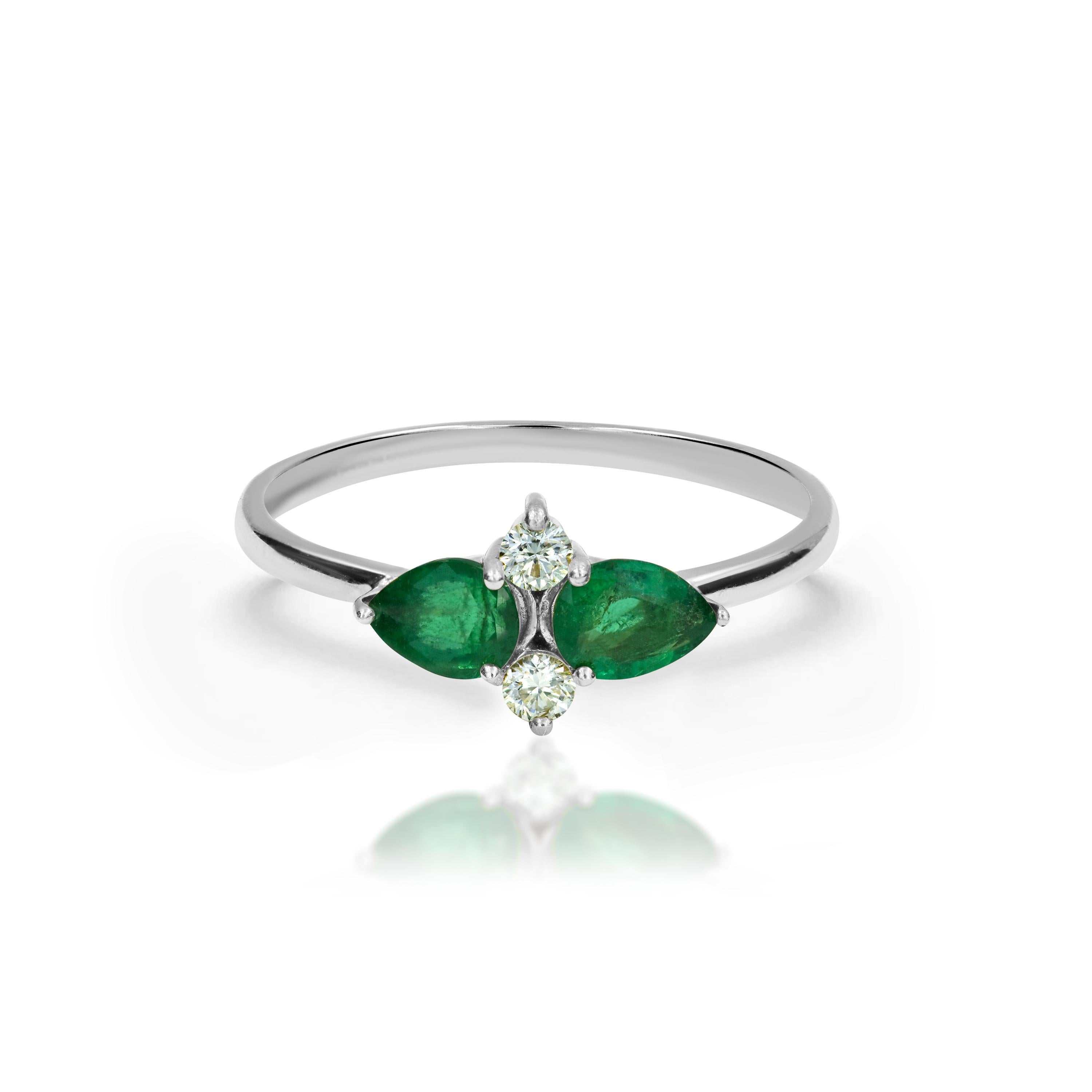 For Sale:  14k Gold Pear Shape 0.56 Carat Emerald and Diamond Engagement Ring 4