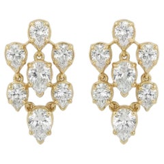 14K Gold Pear Shape Diamond Drop Earrings, 2.88ct GH-SI, New