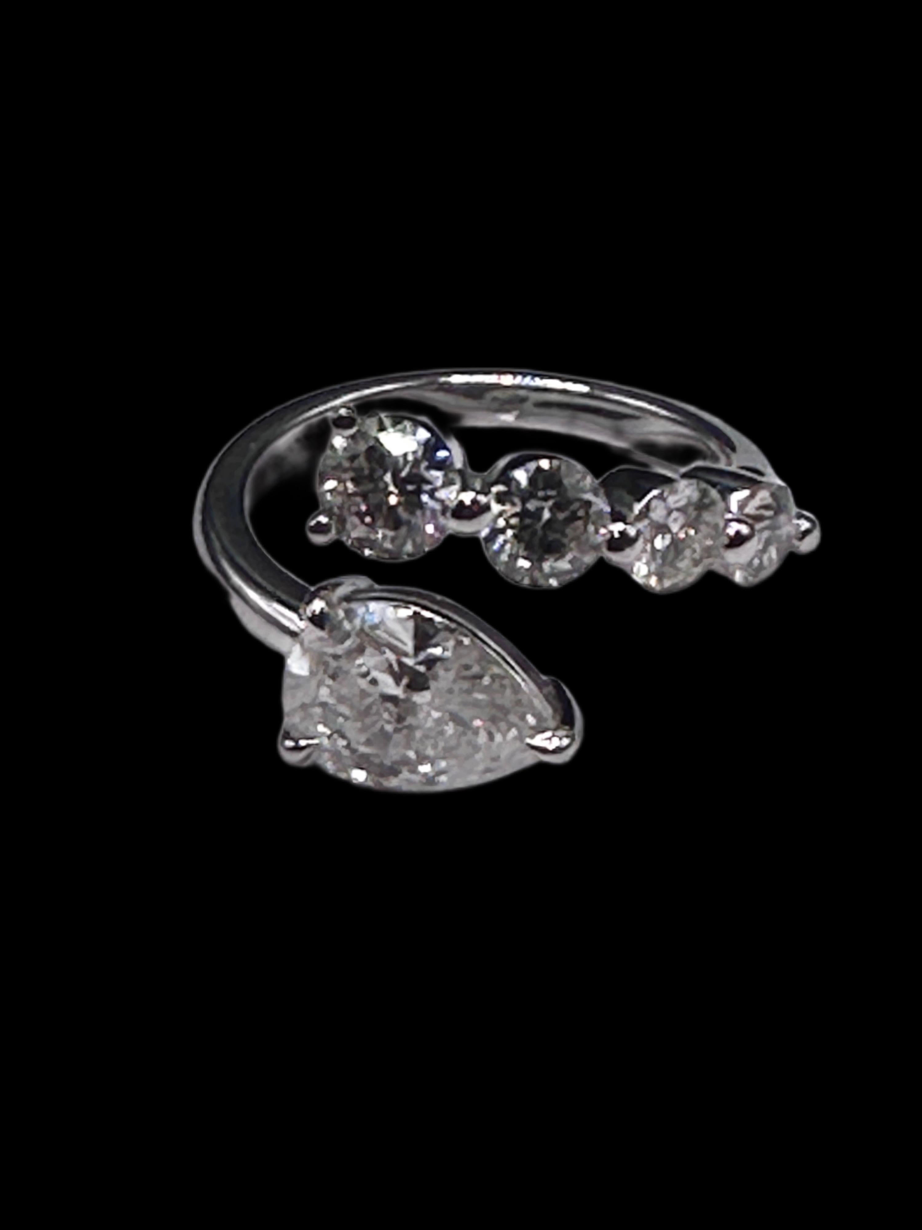 For Sale:  14K Gold, Pear Shape Diamond w/ Round Diamond Ring 2