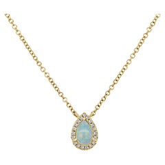 Vintage 14k Gold Pear Shape Opal & Diamond Necklace