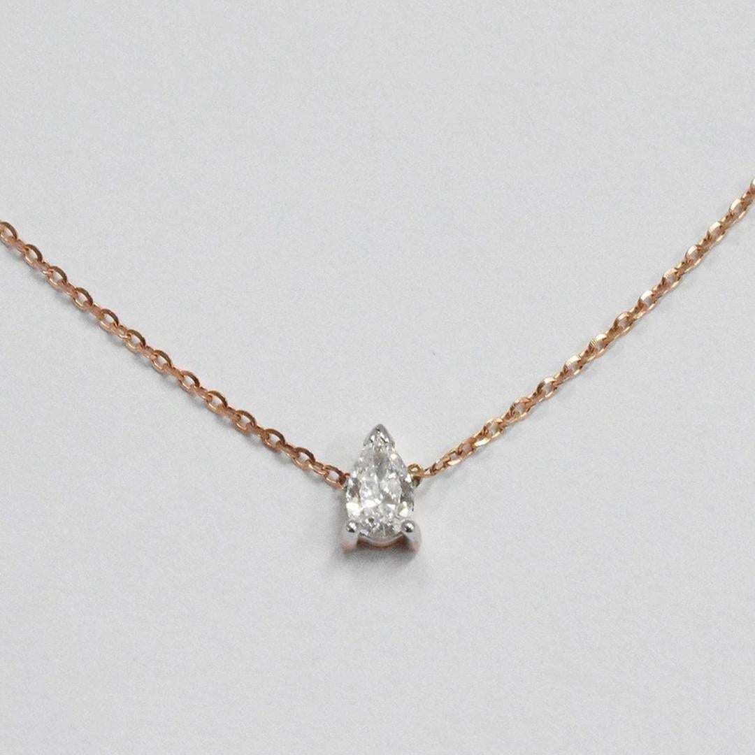 Women's or Men's 14k Gold Pear Shaped Diamond Necklace Diamond Solitaire Layering Necklace For Sale