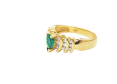 14k Gold Pear Shaped Emerald and Diamond Ring