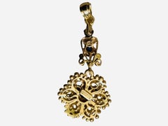 14K Gold Pearl And Blue Topaz Flower Pendant