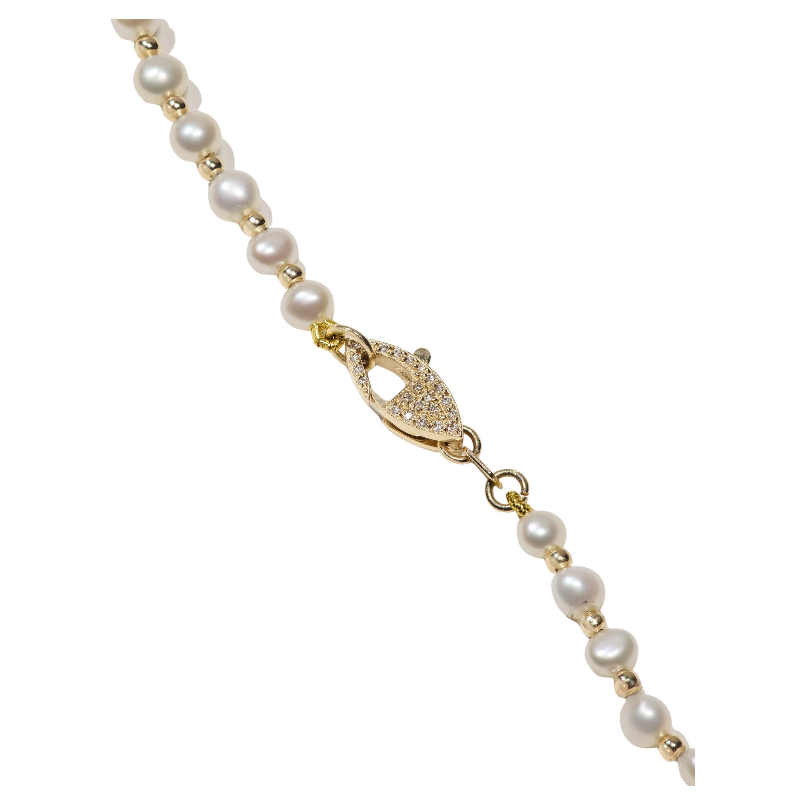 14k Yellow Gold Freshwater Pearl & Diamond Necklace by Series of Eleven For Sale