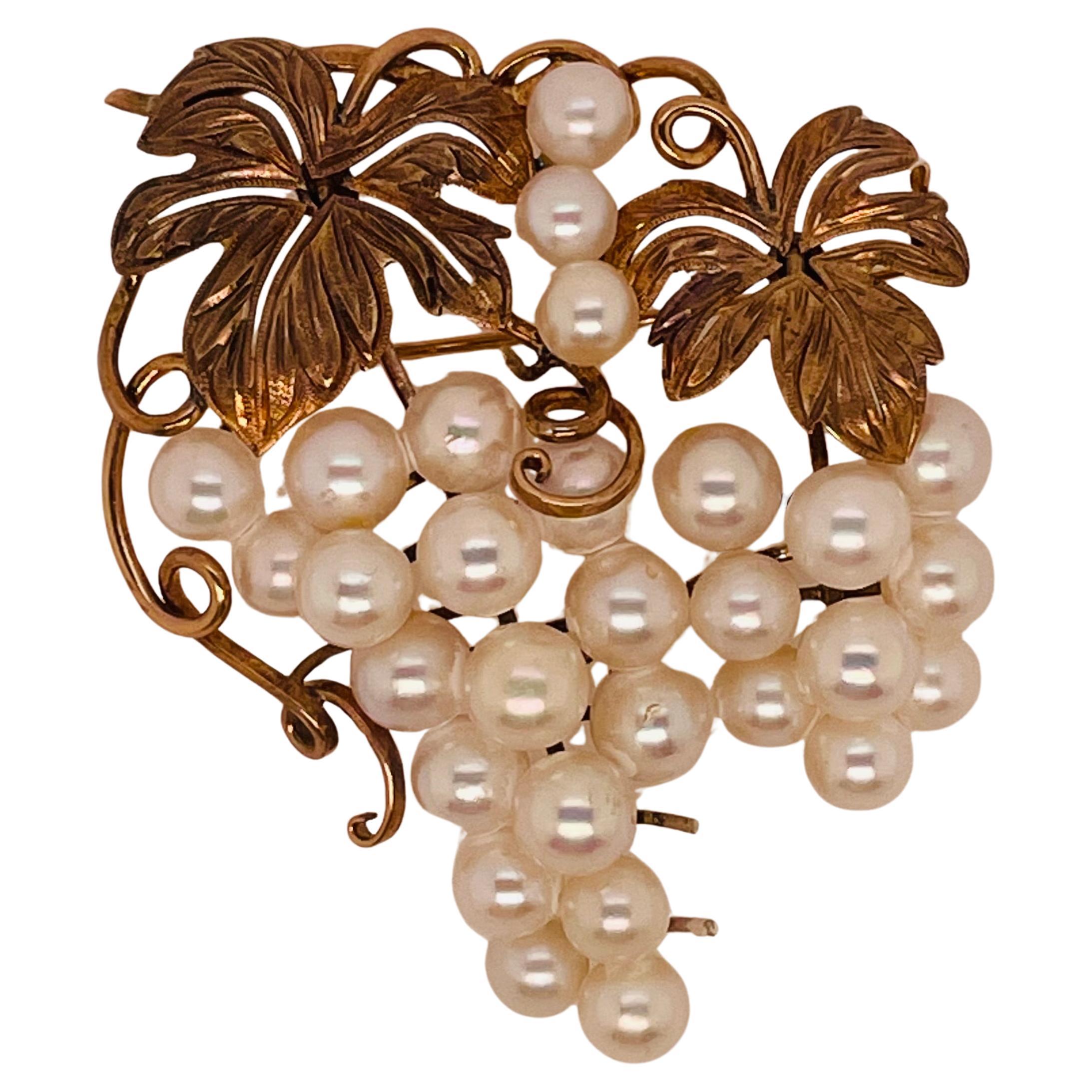 Broche de perlas de oro de 14k en forma de uva