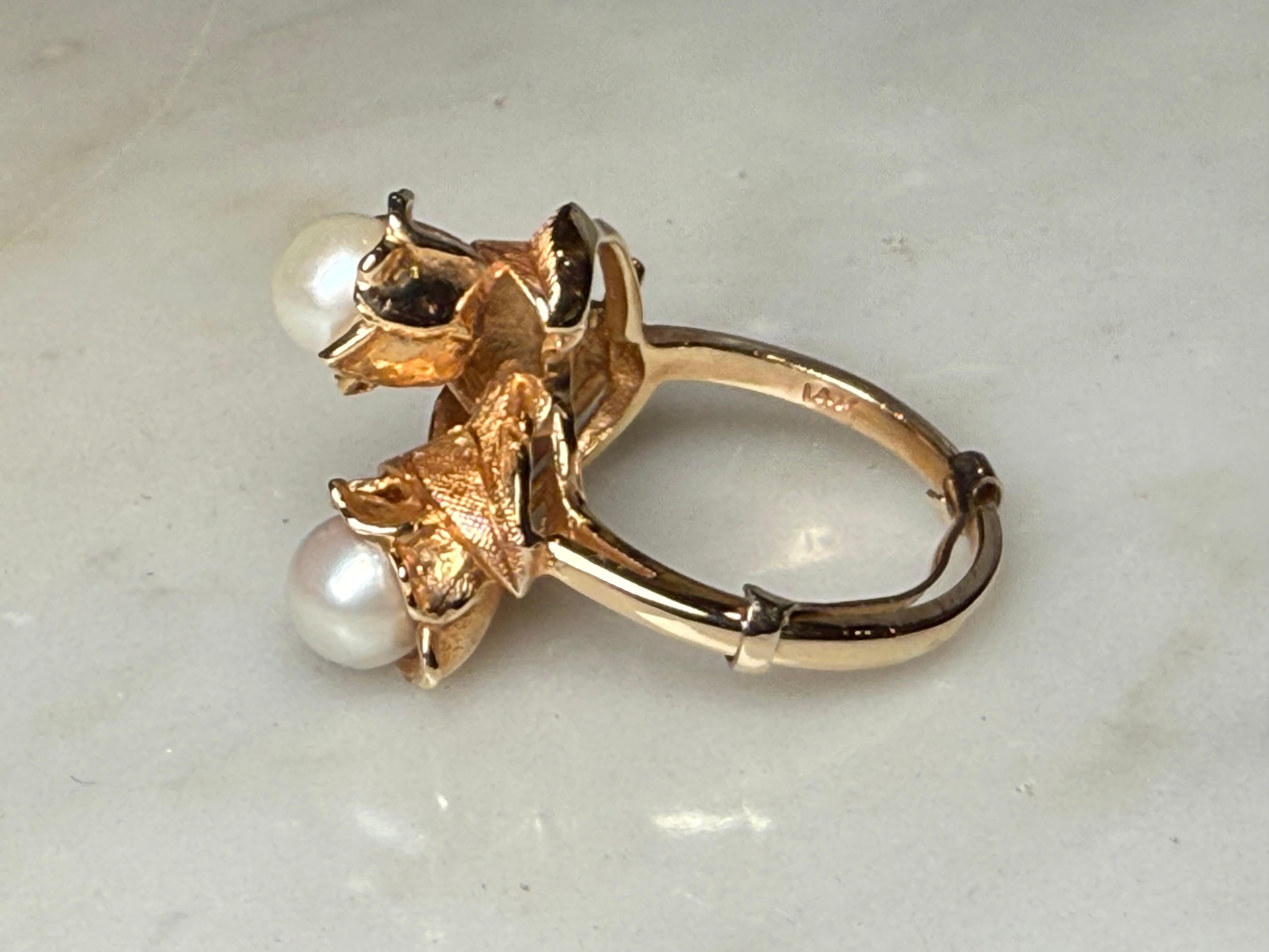 14K Gold Pearl Cocktail Ring For Sale 1