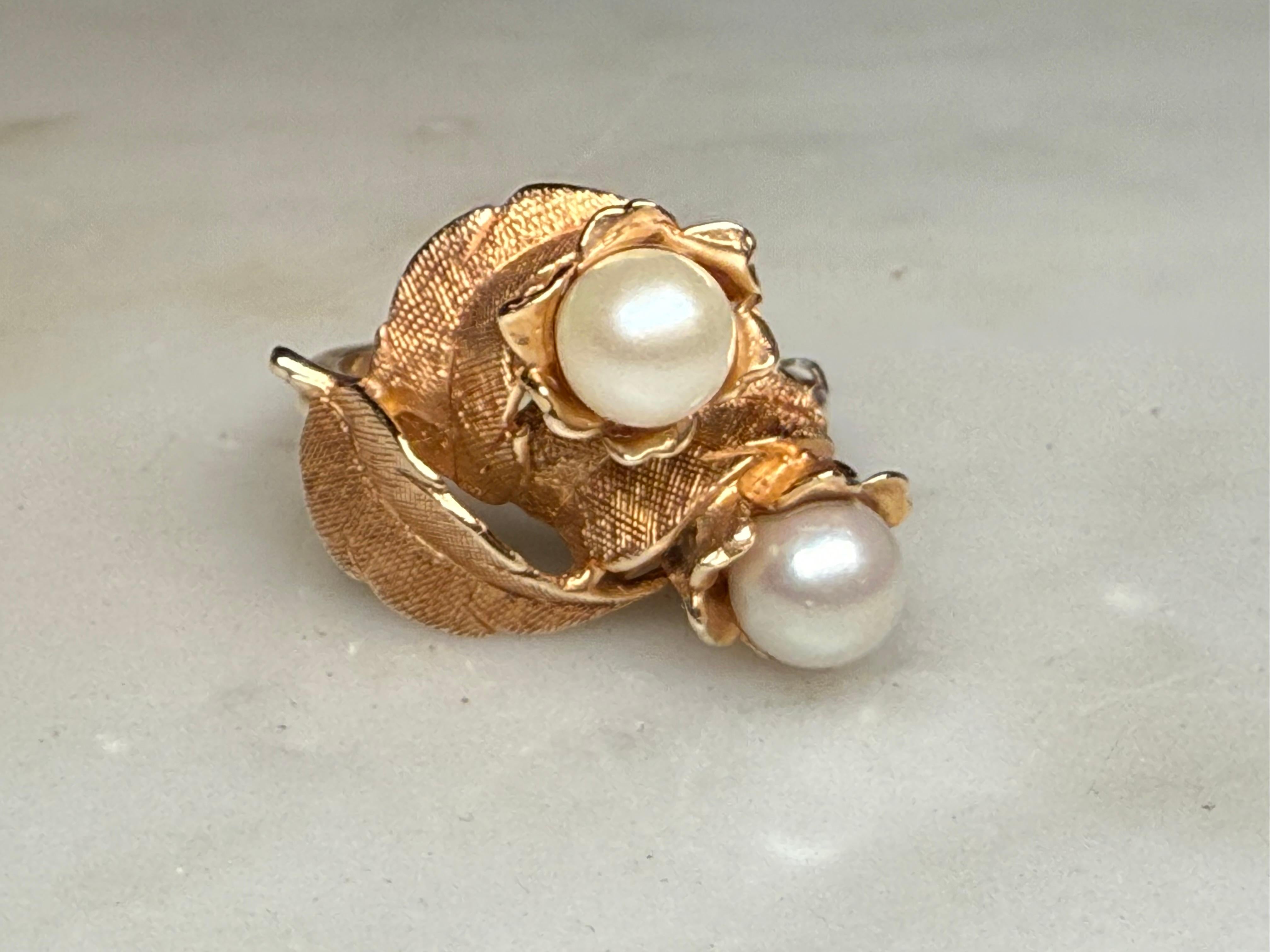 14K Gold Pearl Cocktail Ring For Sale 3