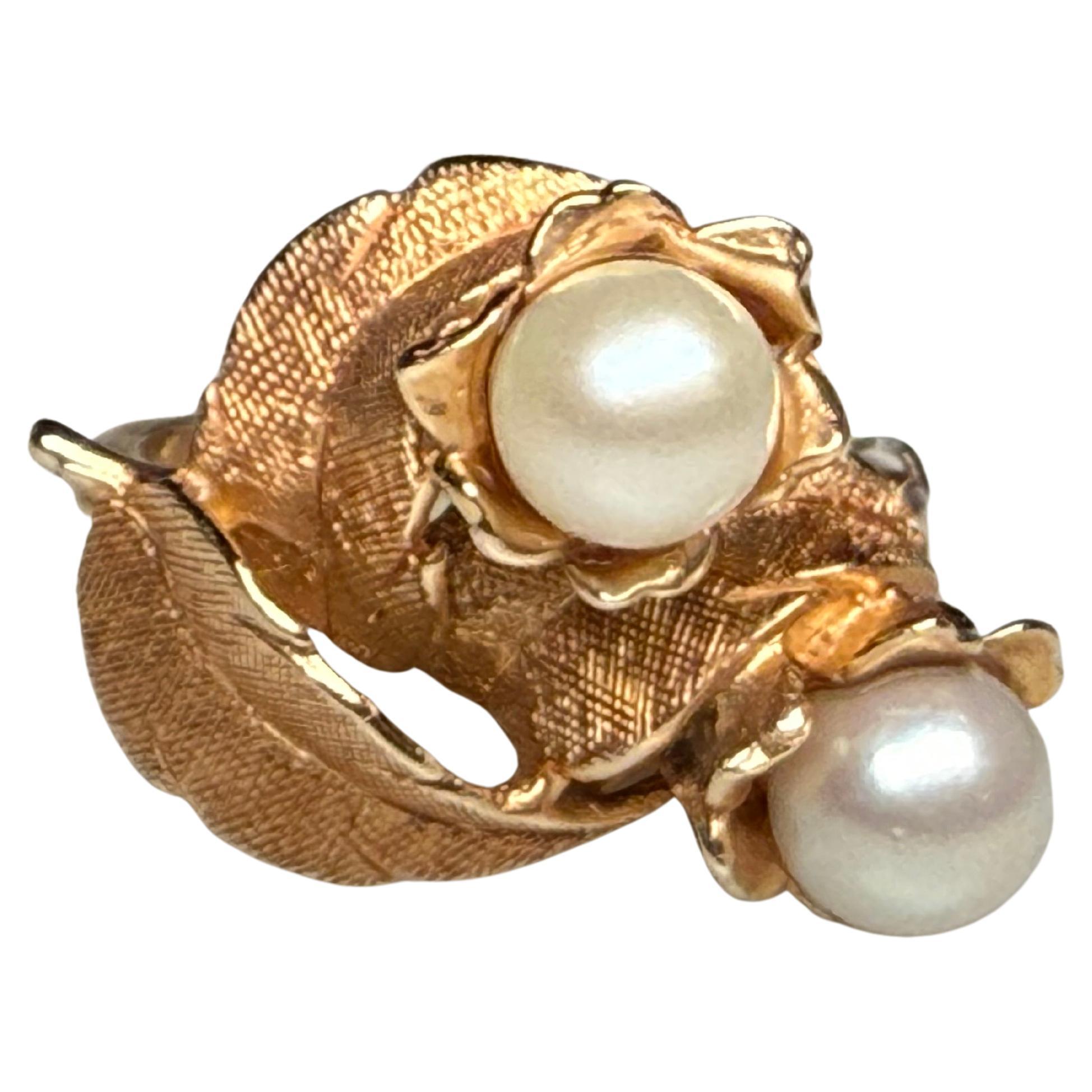 14K Gold Pearl Cocktail Ring For Sale