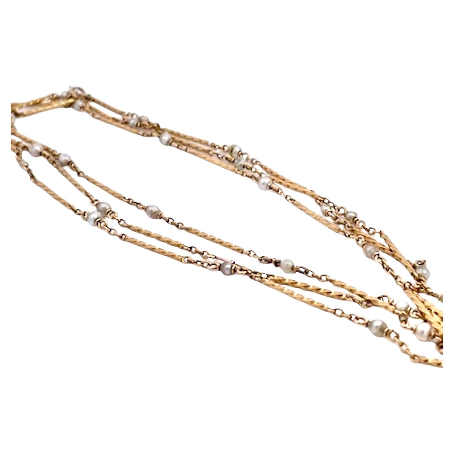 14K Gold Pearl Long Chain 44" Long