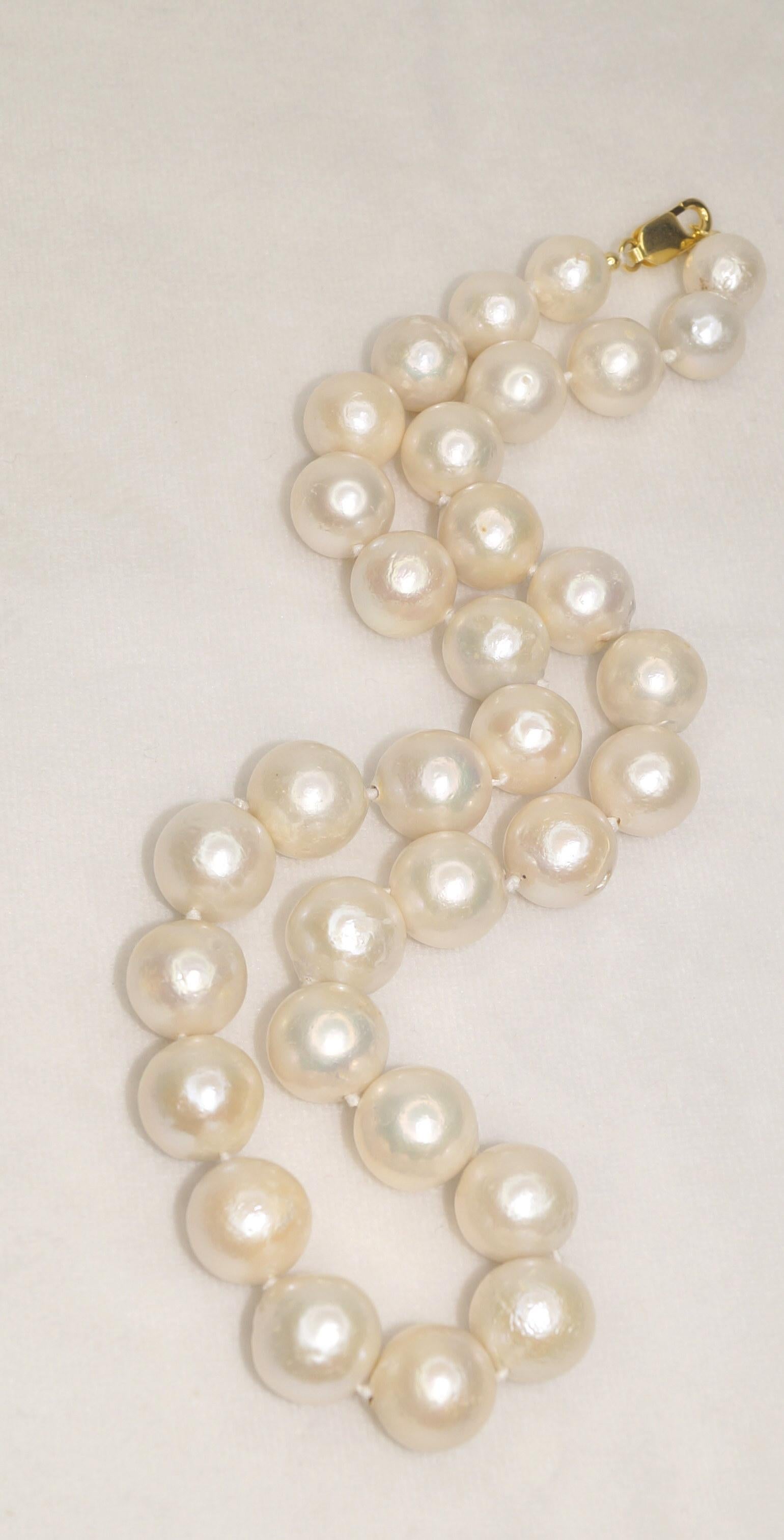 14k Gold South Sea Pearl necklace 12-15mm Big Round Wedding necklace  For Sale 1