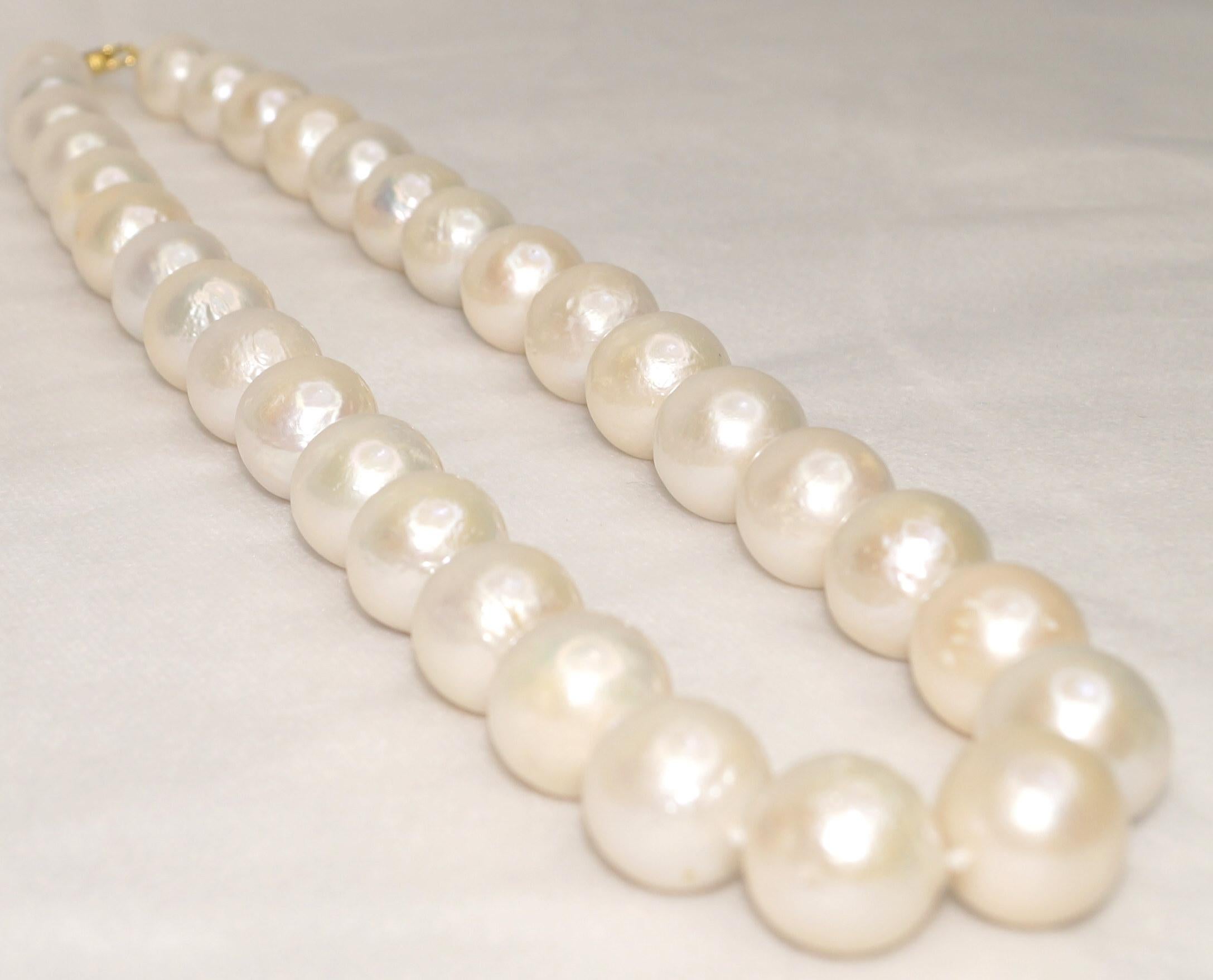 Bead 14k Gold South Sea Pearl necklace 12-15mm Big Round Wedding necklace  For Sale