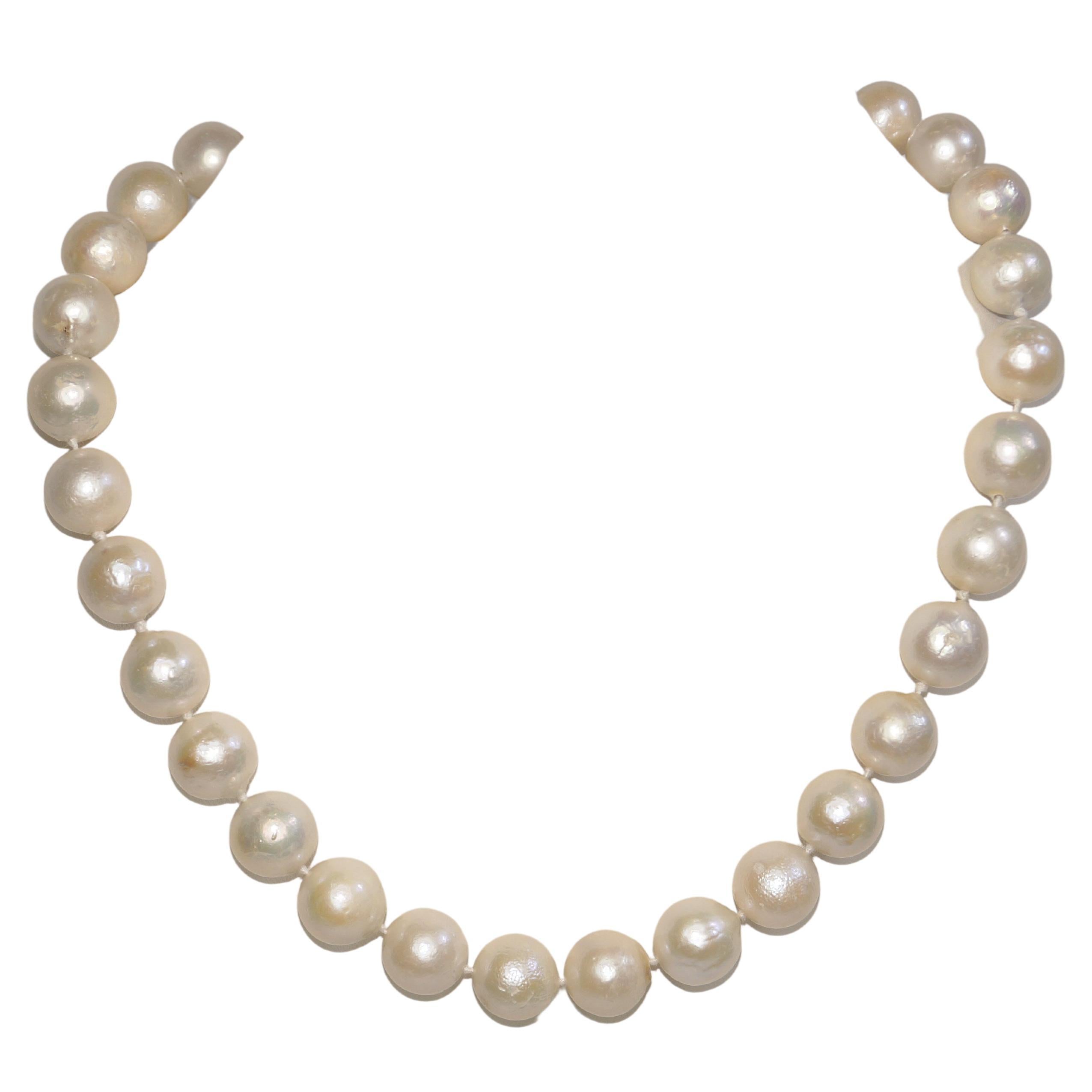 14k Gold South Sea Pearl necklace 12-15mm Big Round Wedding necklace  For Sale