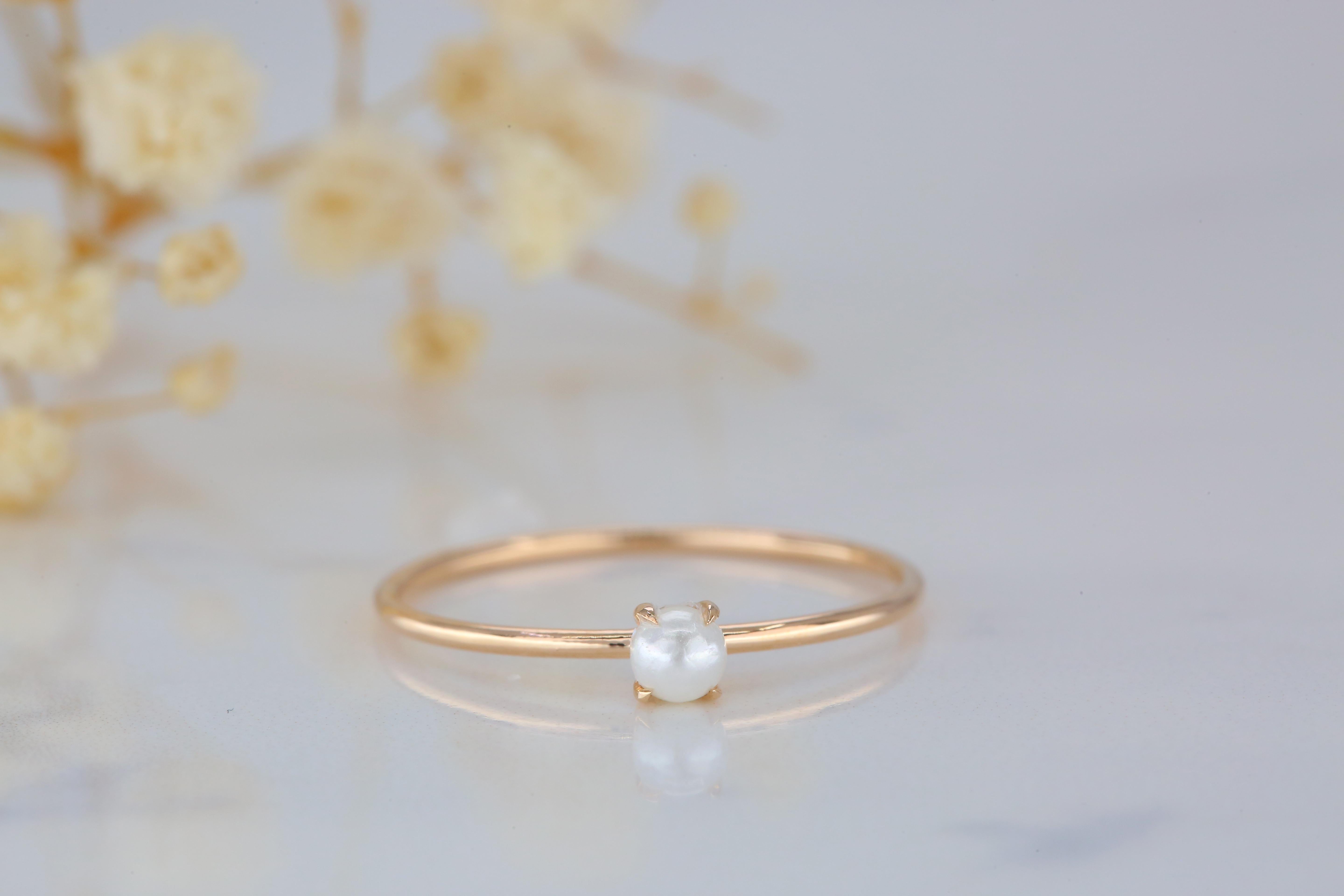 Anillo de perlas de oro de 14 quilates, Anillo de perlas solitario de oro de 14 quilates  5
