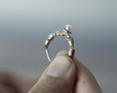 14k Gold Pearl Ring with Muse Figures by Franny E.