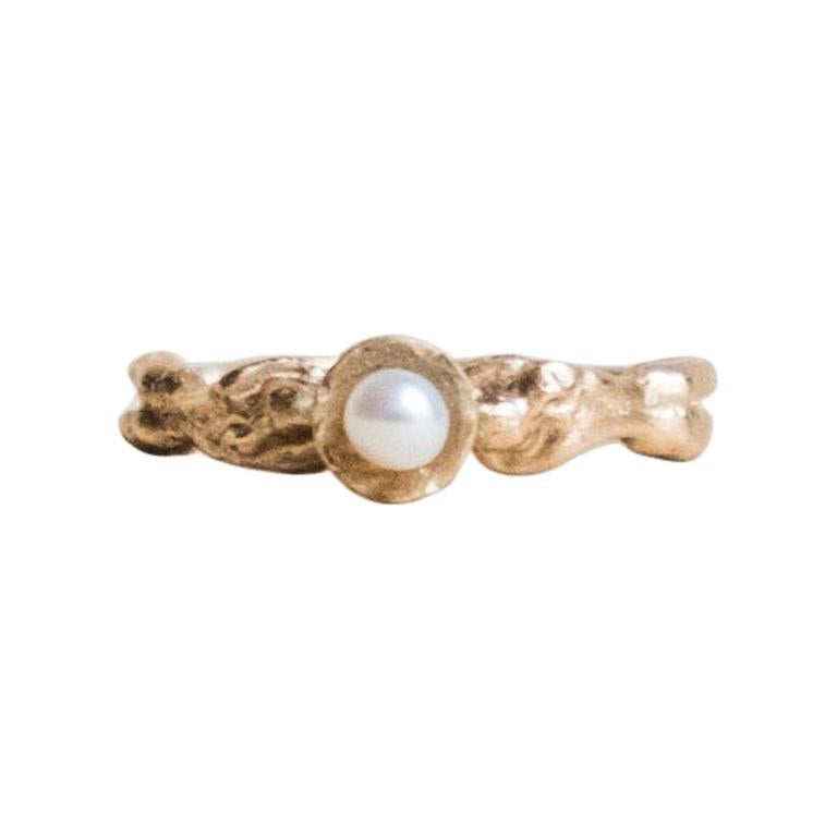 For Sale:  14k Gold Pearl Ring with Muse Figures by Franny E.