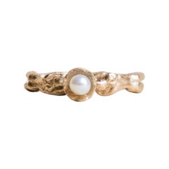 14k Gold Pearl Ring with Muse Figures by Franny E.