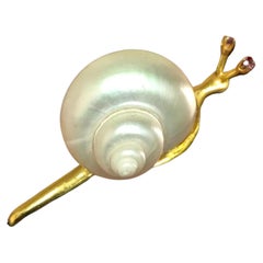 Broche Caracol Perla Oro 14K