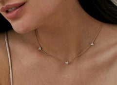 14K Gold Pendant Chain Three Stone Diamond Necklace