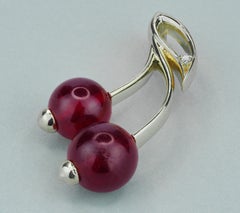Cherry Pendant with Garnets and Diamond in 14k gold pendant