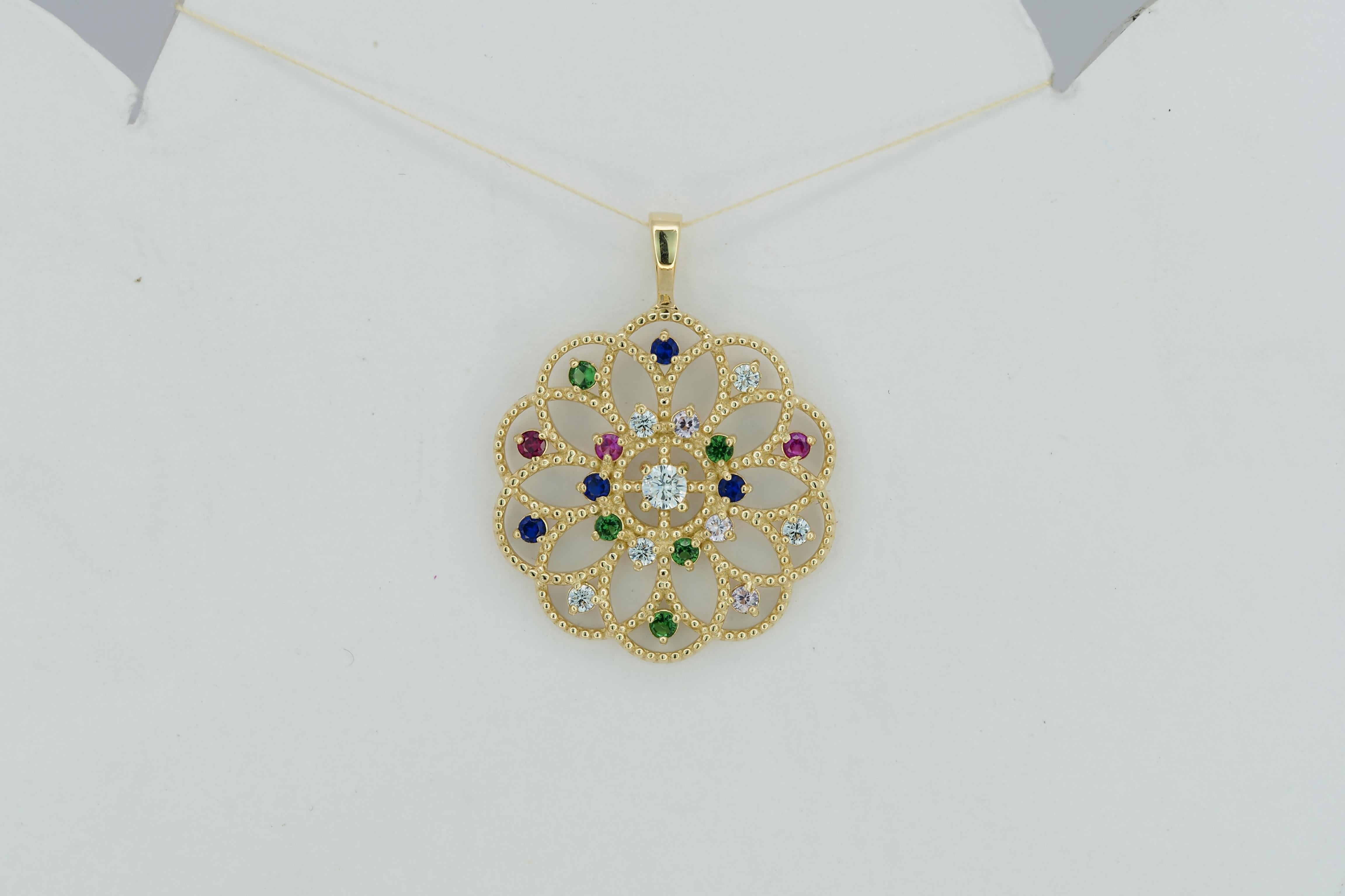 da uomo o donna Ciondolo in oro 14k con gemme multicolore. in vendita