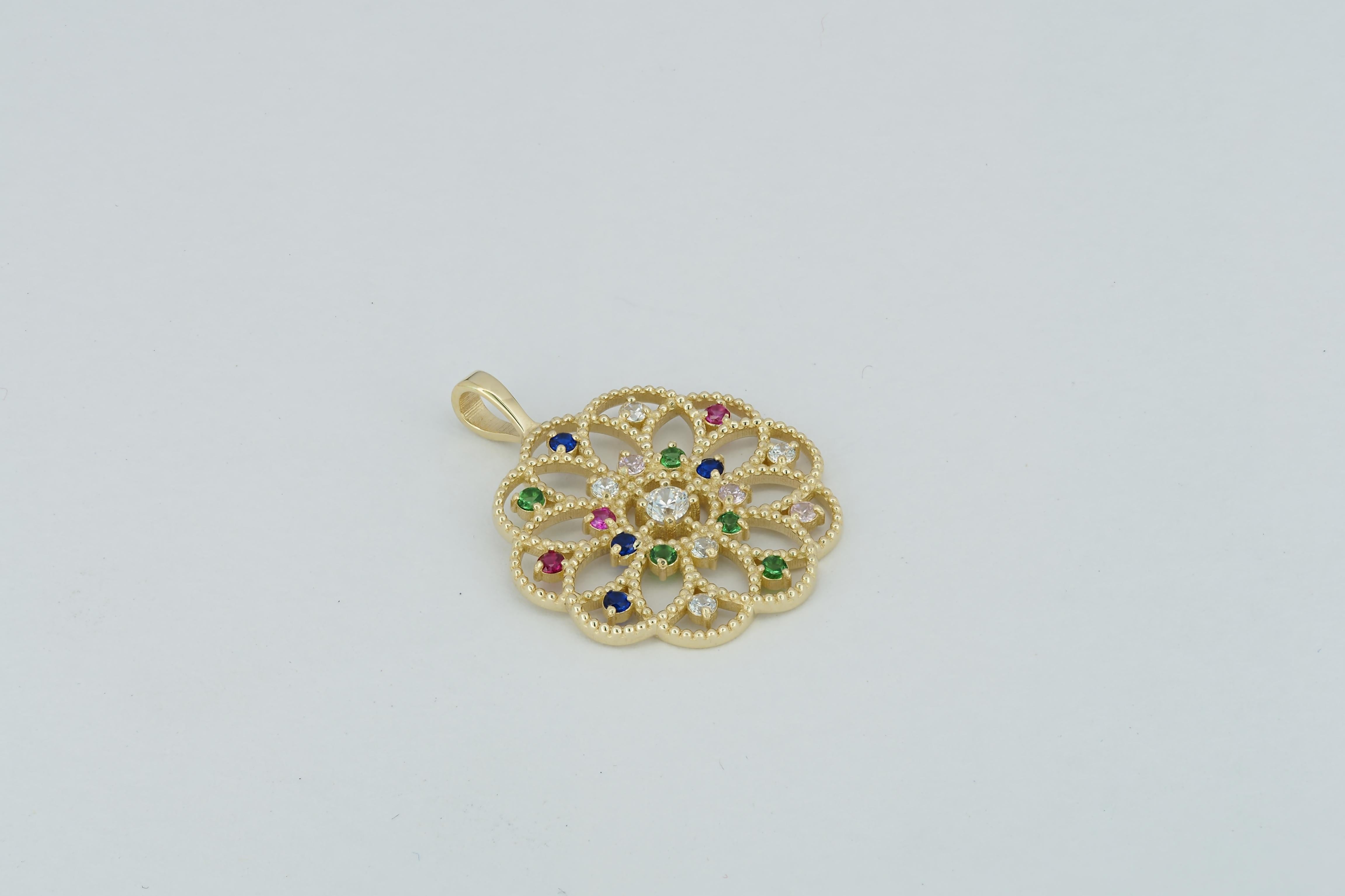 Ciondolo in oro 14k con gemme multicolore. in vendita 3
