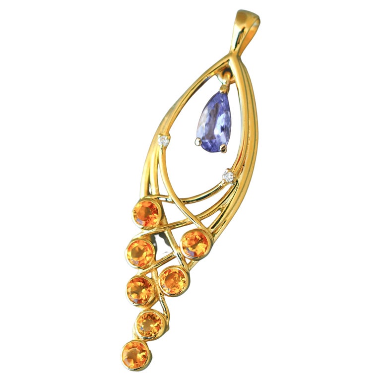 14k Gold Pendant with Tanzanite, Sapphires and Diamonds For Sale