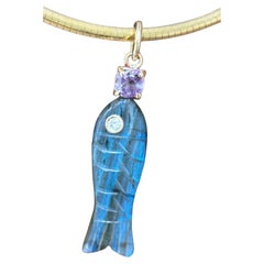 14k Gold Perfect Poisson Labradorite Pendant with Diamond & Pink Spinel