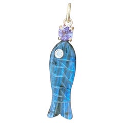 14k Gold Perfect Poisson Labradorite Pendant with Diamond & Pink Spinel