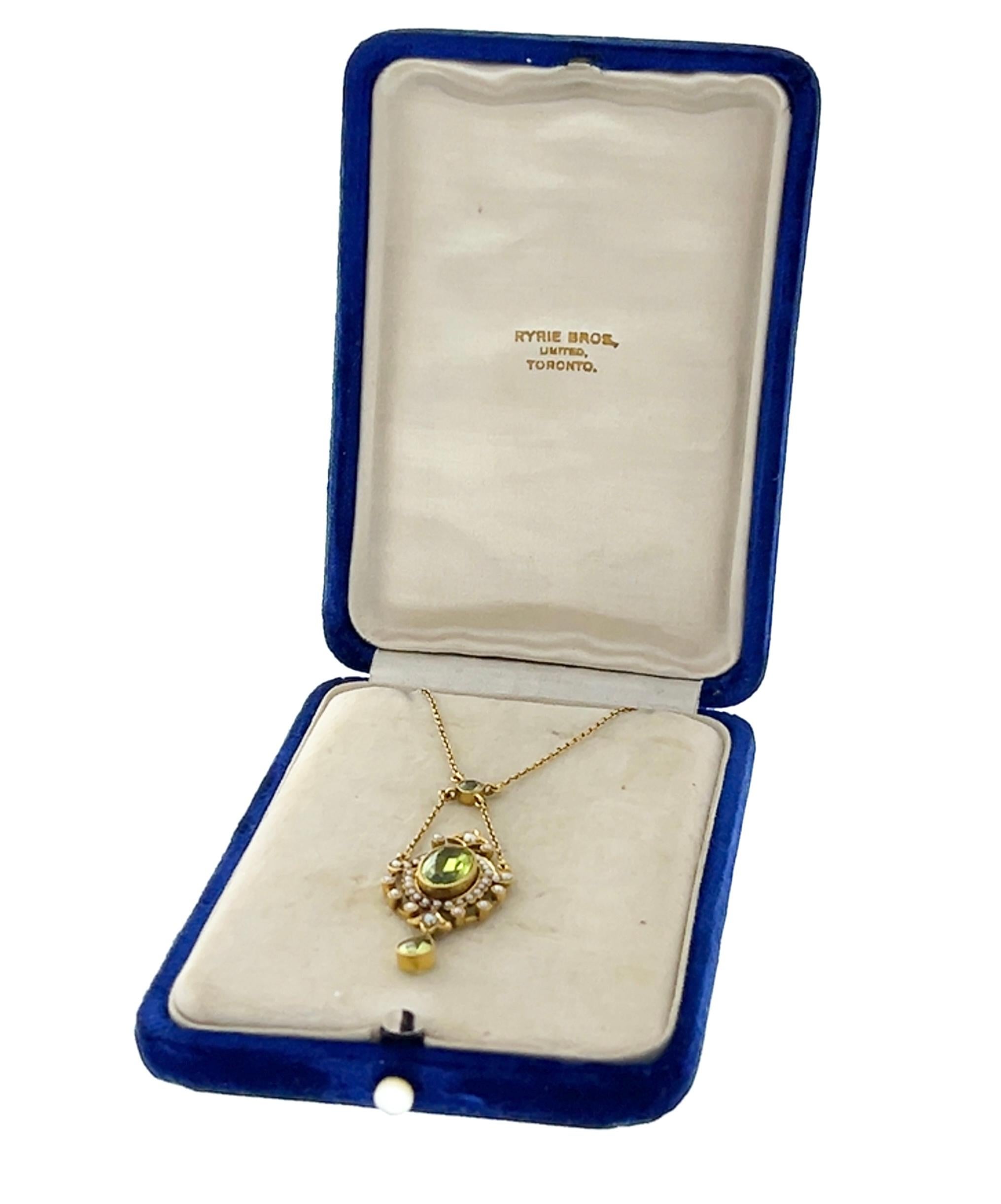 14k Gold Peridot and Pearl Edwardian Necklace 3
