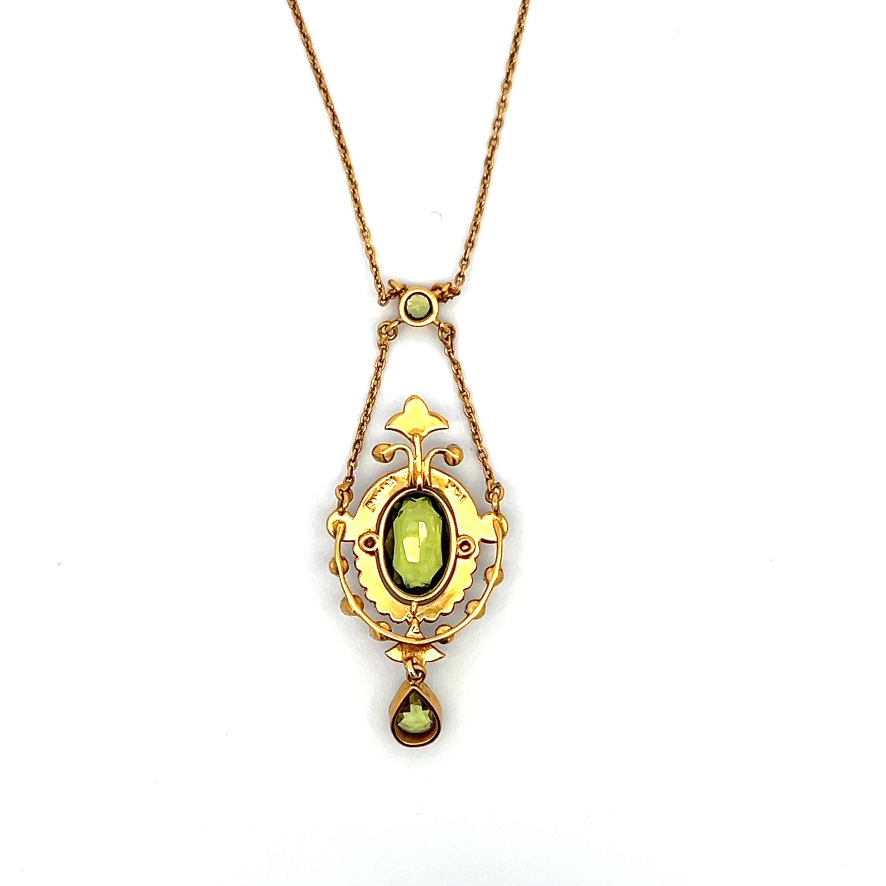 14k Gold Peridot and Pearl Edwardian Necklace 4
