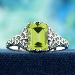 14K White Gold Peridot Vintage Style Filigree Engagement Ring