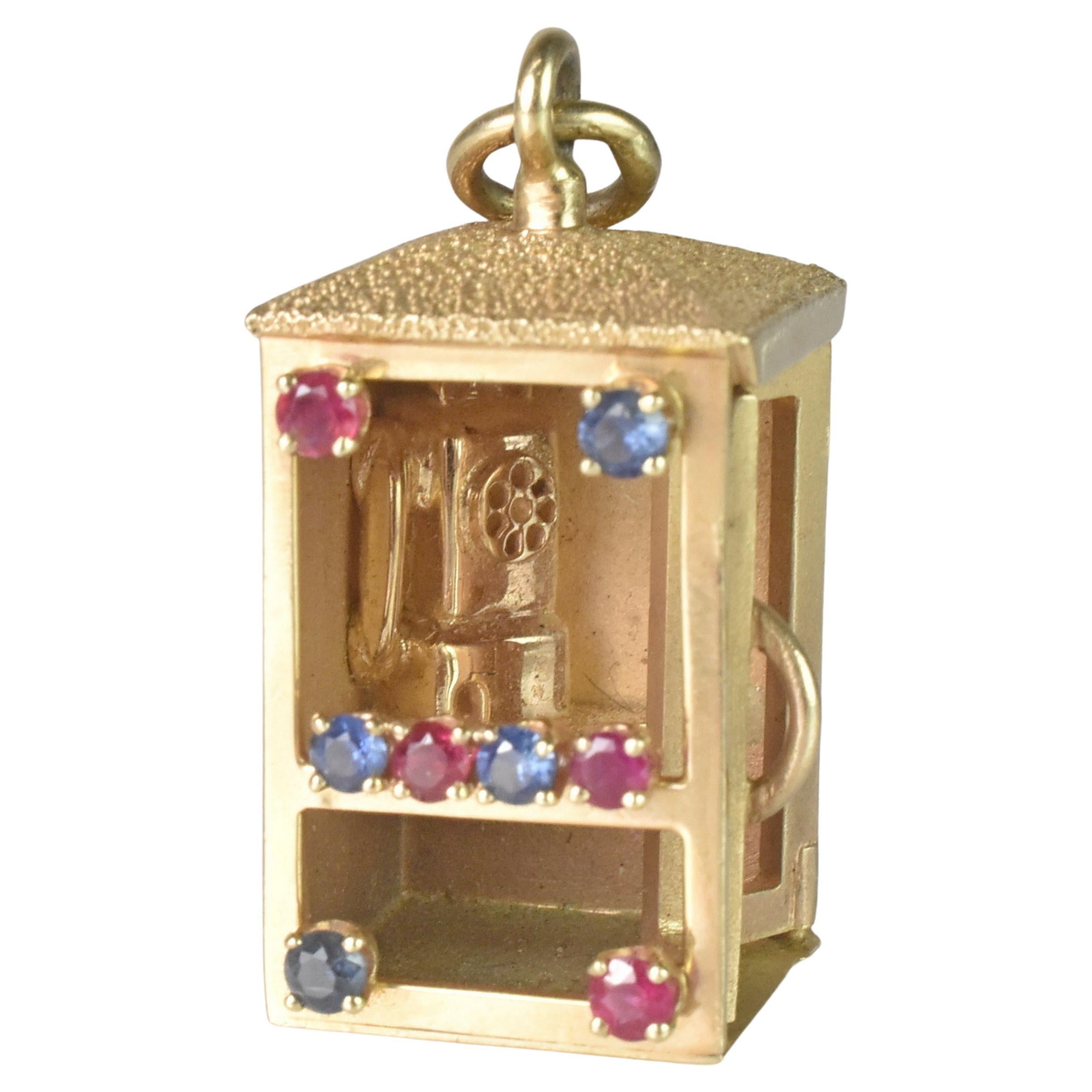 14k Gold Phonebooth Charm Pendant with Gems by Dankner