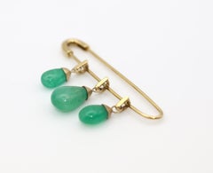 14K Gold Pin With Three Detachable Emerald Drops, 1950
