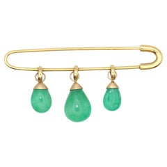 14K Gold Pin with Emeralds Unisex, 1950