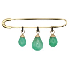 14K Gold Pin With Three Detachable Emerald Drops, 1950