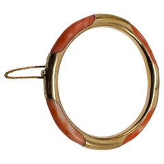 14K Gold Pink Coral Hinged Bangle/Bracelet