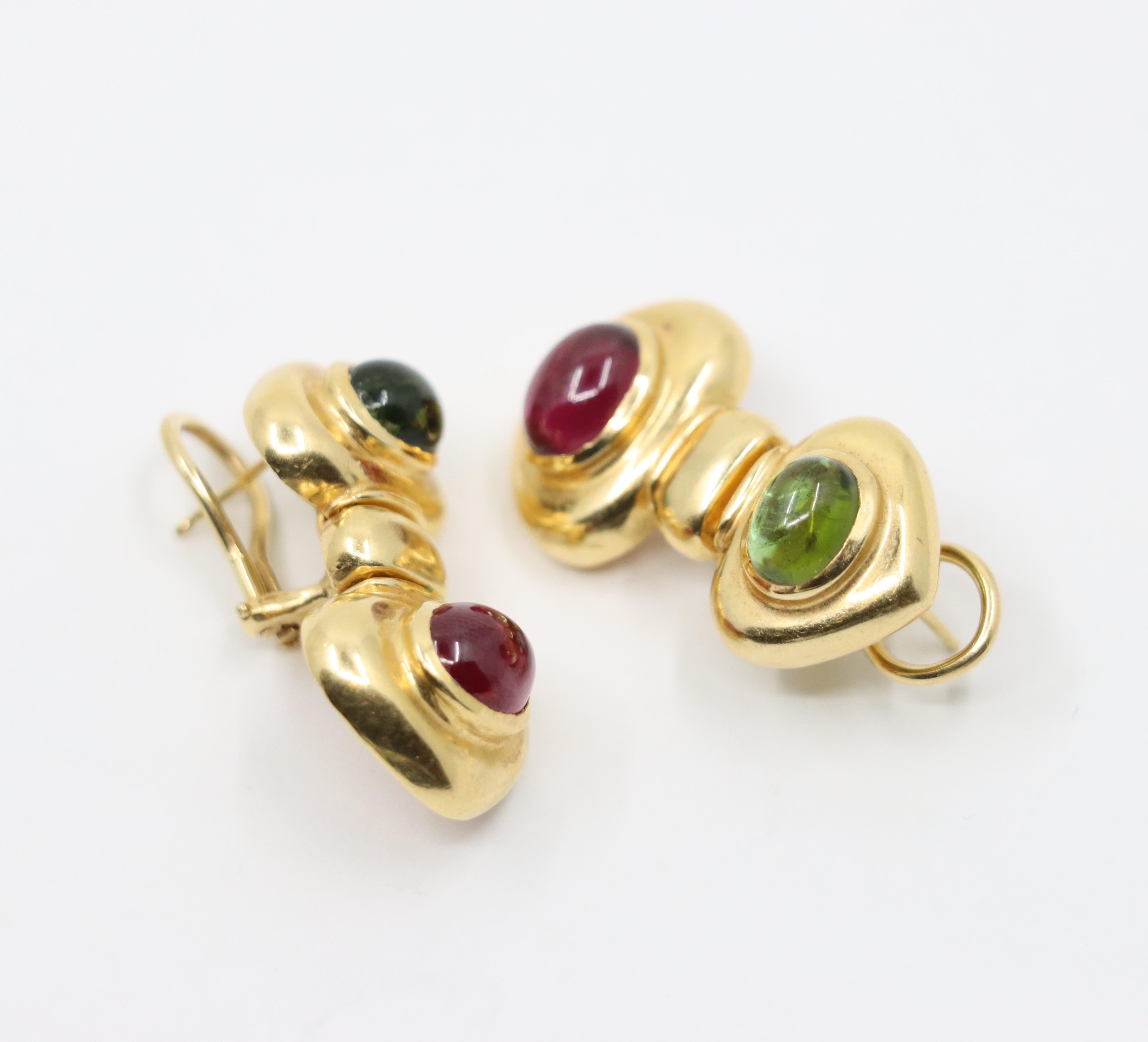 Orecchino in oro 14K con tormalina rosa e verde in vendita 6