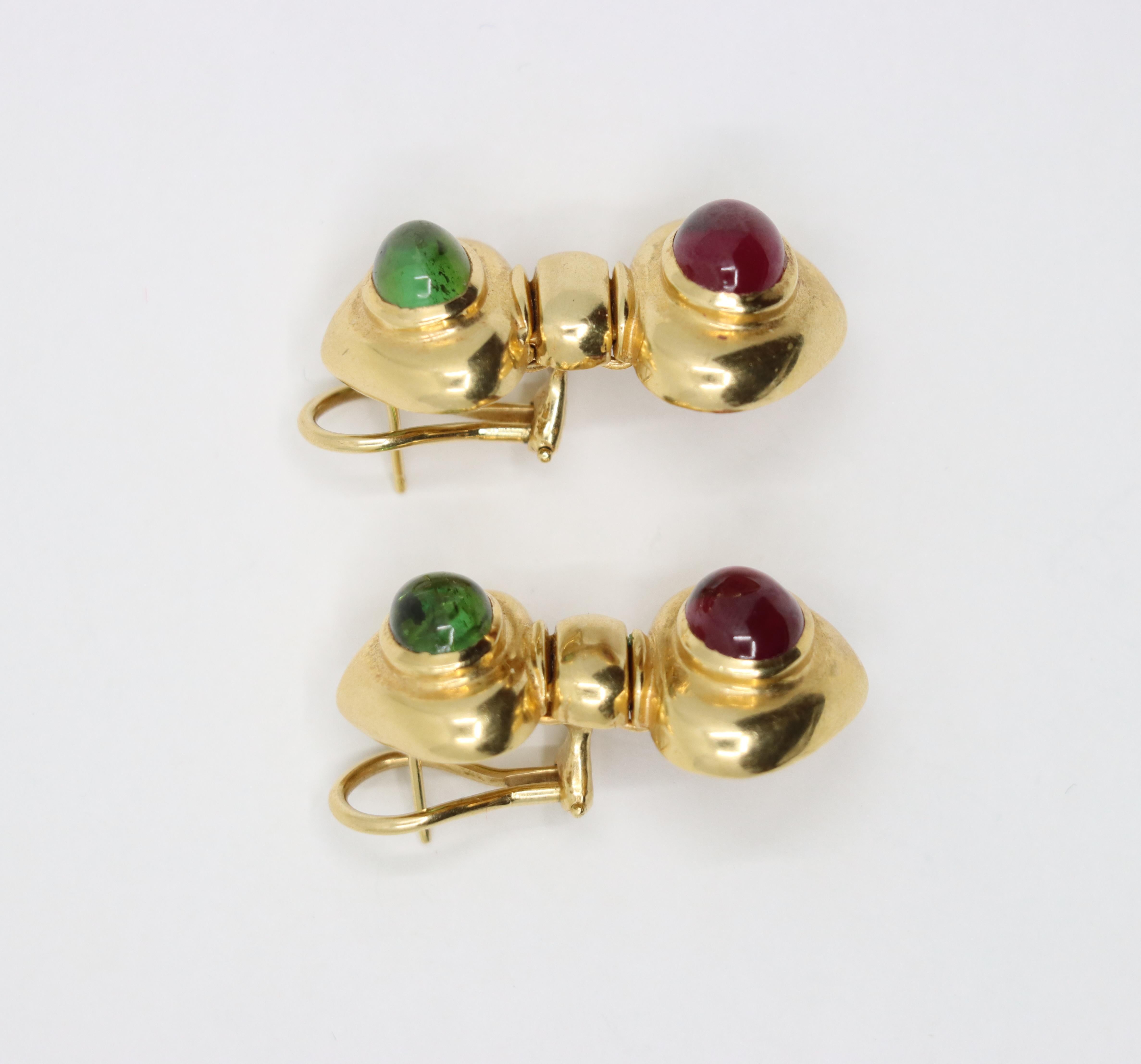 Orecchino in oro 14K con tormalina rosa e verde in vendita 7