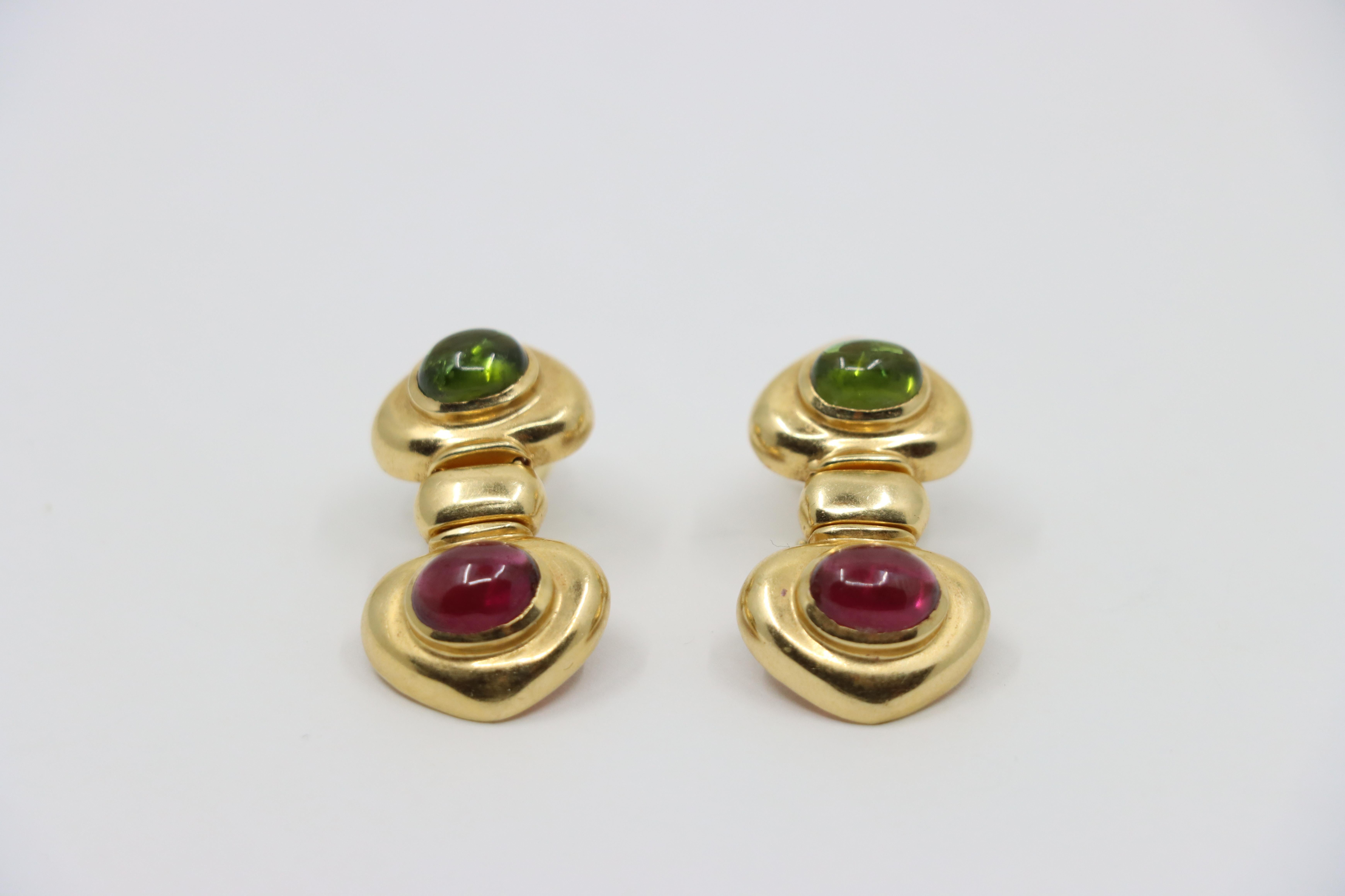 da uomo o donna Orecchino in oro 14K con tormalina rosa e verde in vendita