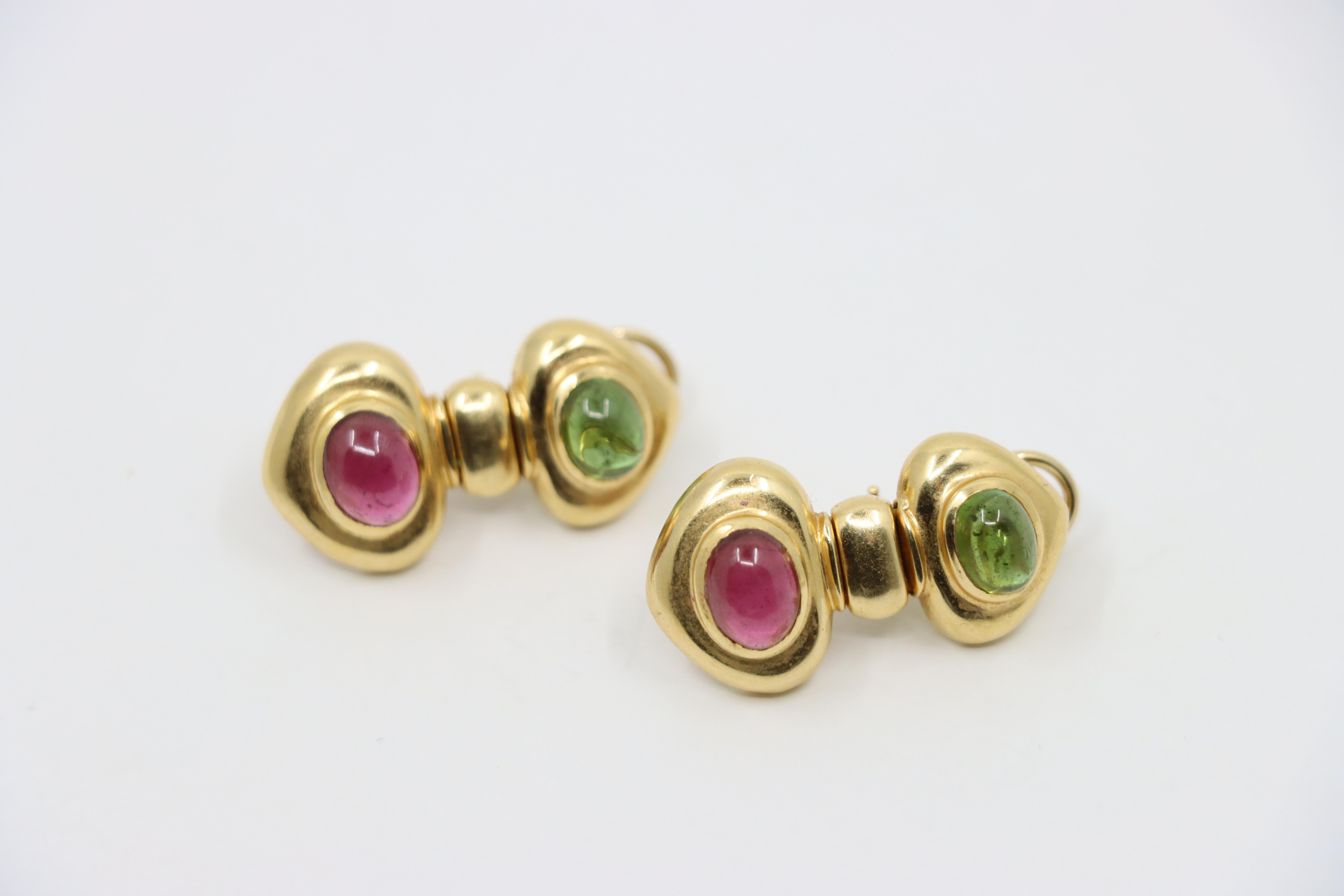 Orecchino in oro 14K con tormalina rosa e verde in vendita 1