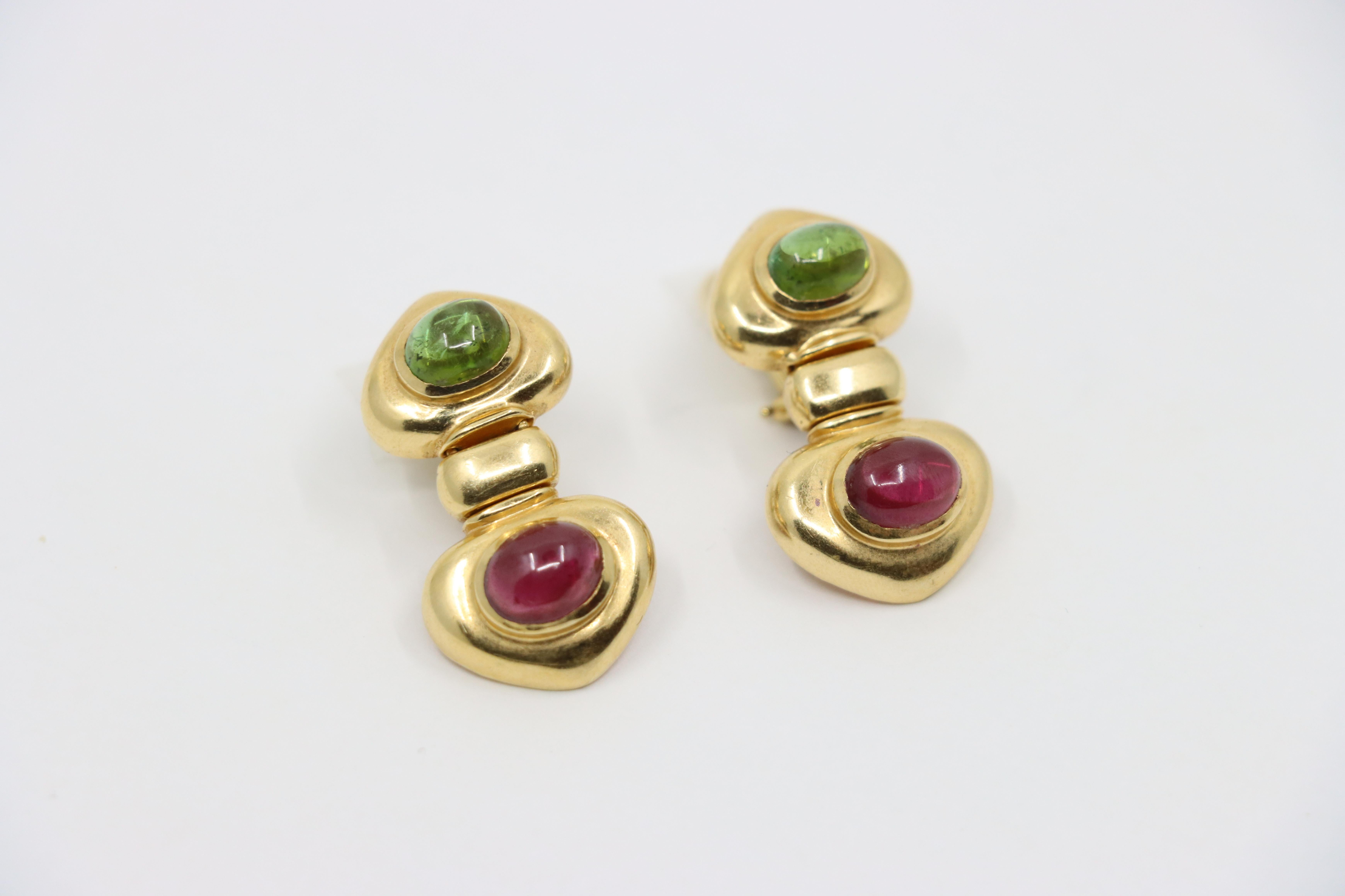 Orecchino in oro 14K con tormalina rosa e verde in vendita 2