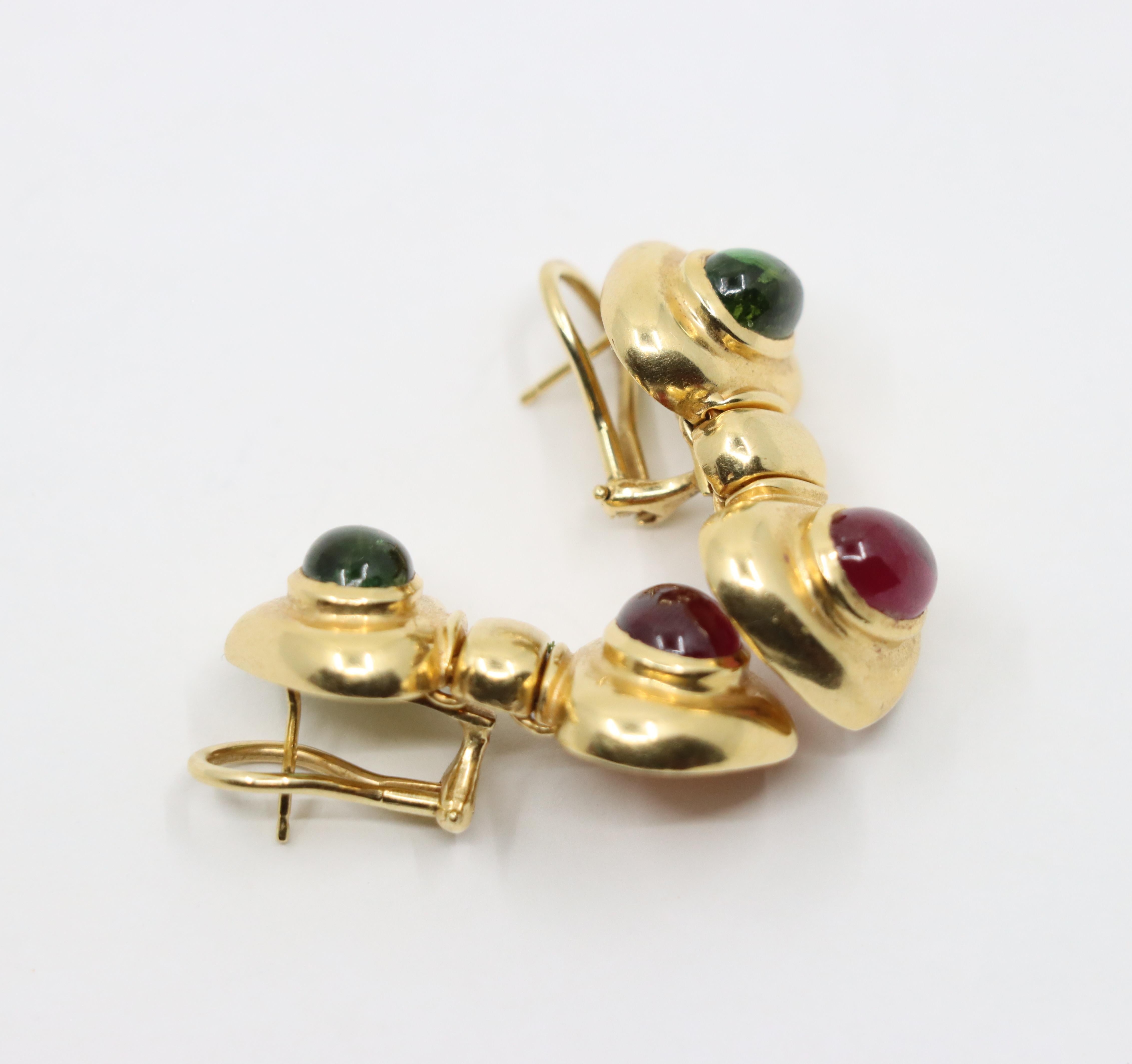 Orecchino in oro 14K con tormalina rosa e verde in vendita 3