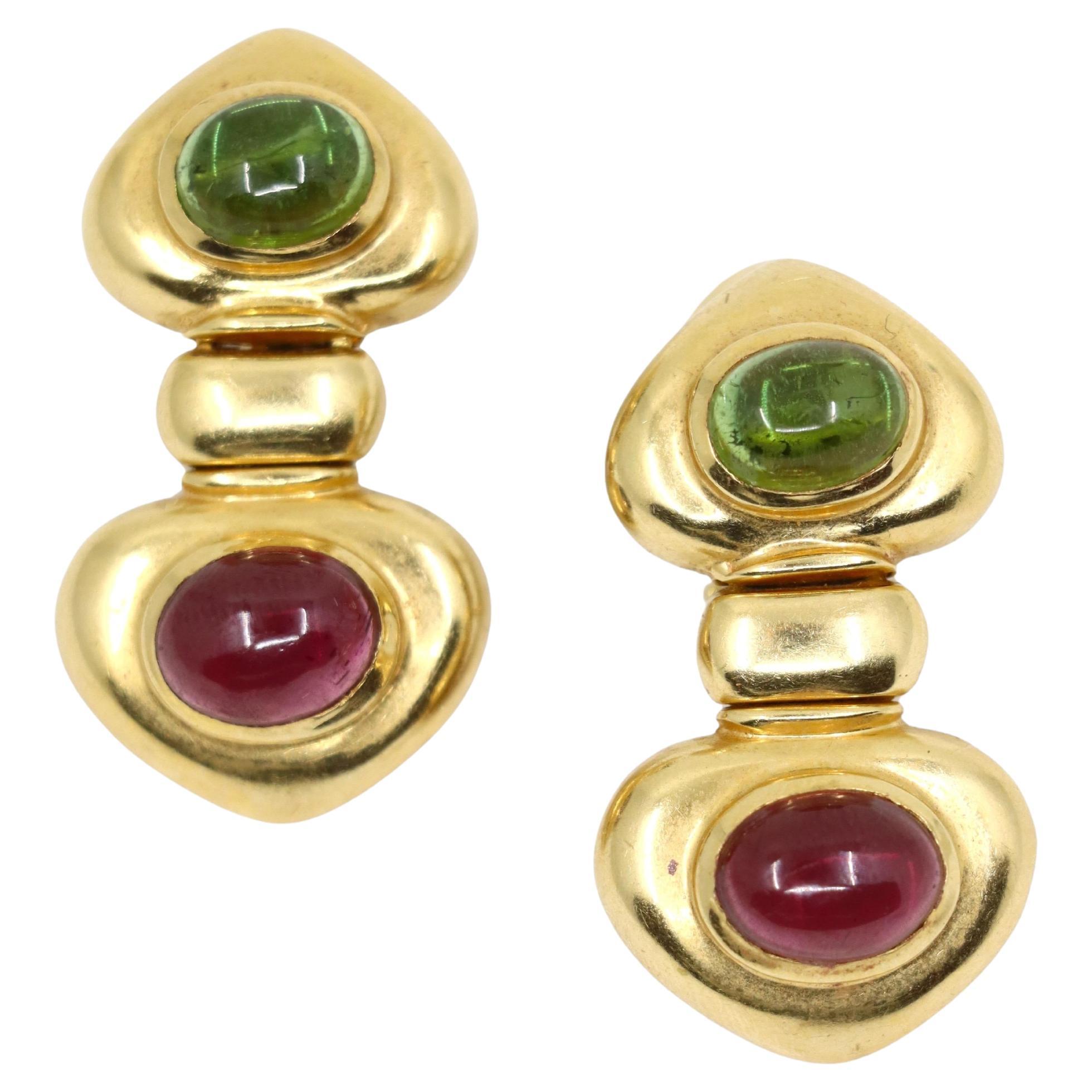 14K Gold Pink & Green Tourmaline Earring
