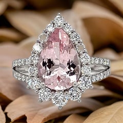 14k Gold Pink Morganite Split Shank Ring Halo Diamond Wedding Anniversary Ring