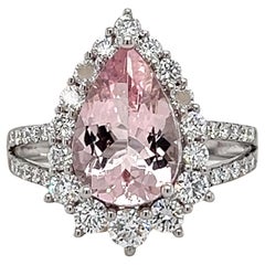 Anello con gambo diviso in oro 14k con morganite rosa Anello aureola con diamante per anniversario di matrimonio
