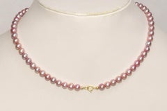 14k solid Gold Rare Pink Pearl necklace 7mm Freshwater wedding Party necklace