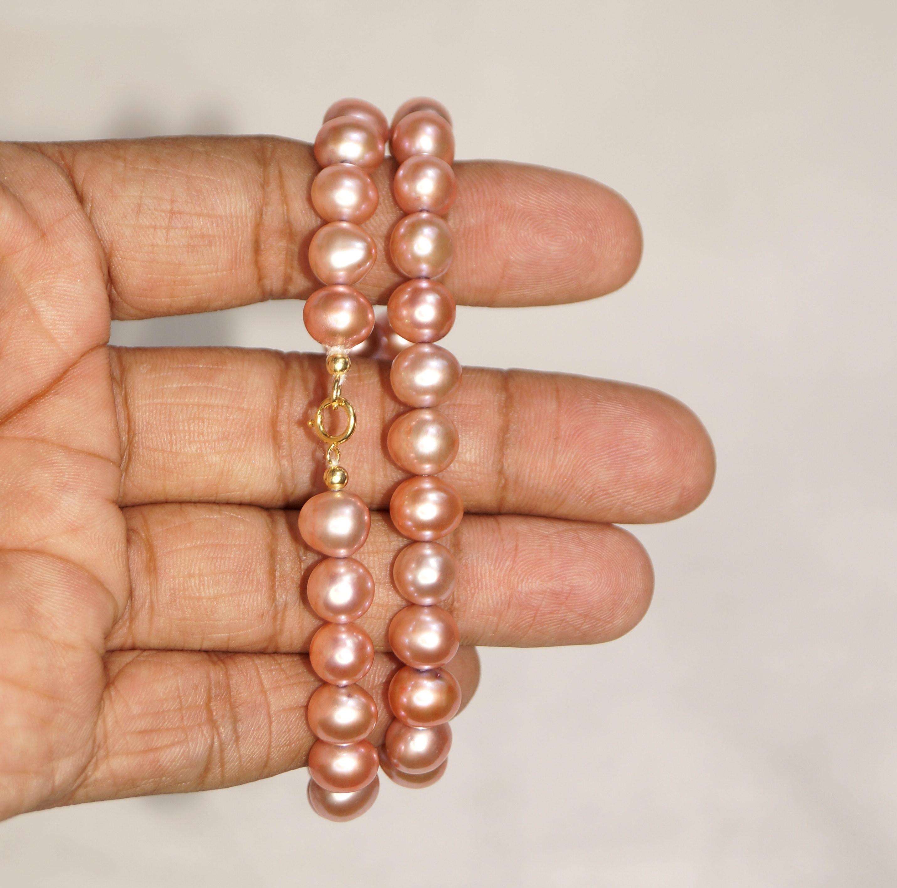 Victorian 14k Gold Pink Pearl necklace 8.5mm Freshwater AA+ Pink Pearl Party necklace  For Sale
