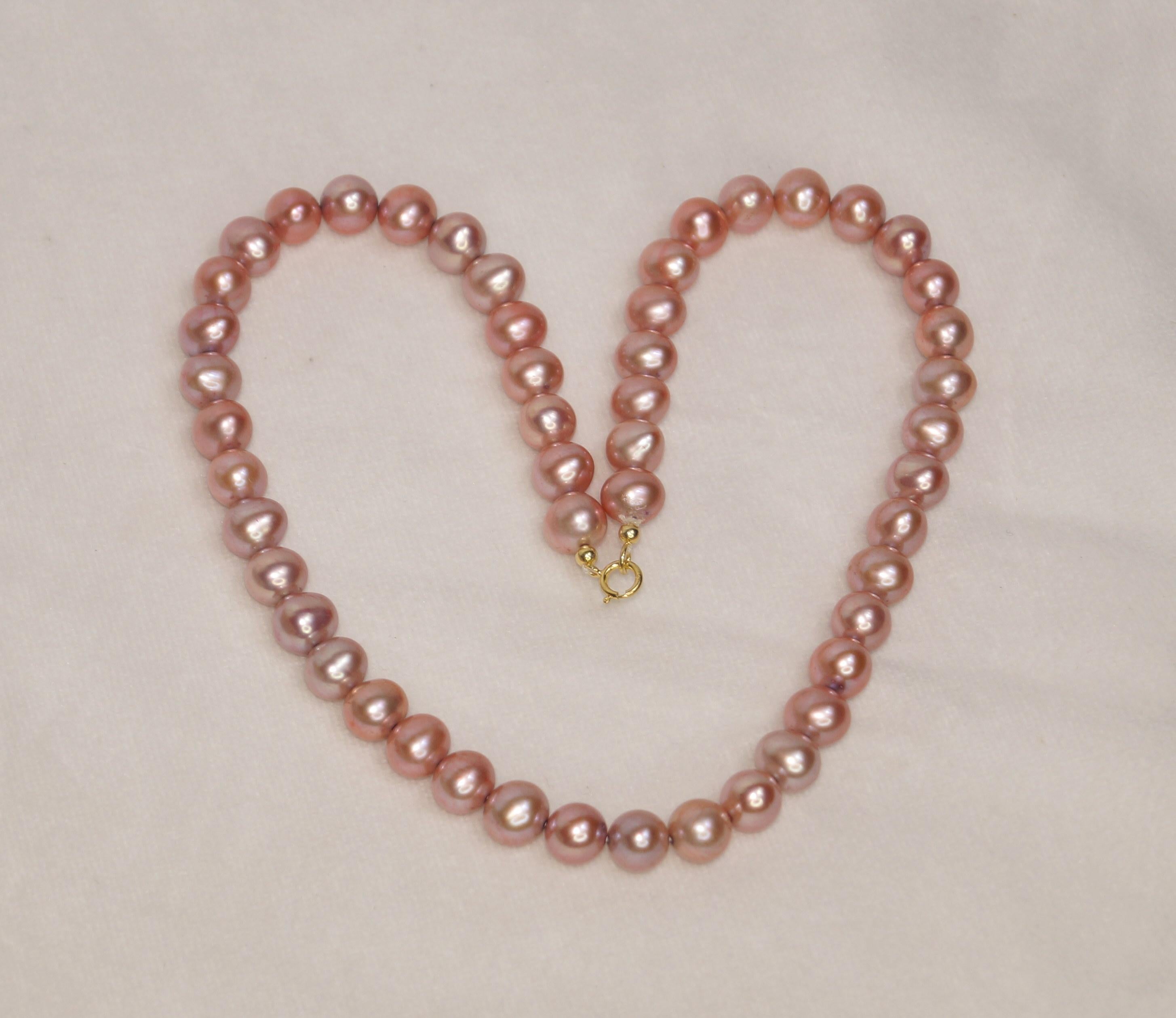 14k Gold Pink Pearl necklace 8.5mm Freshwater AA+ Pink Pearl Party necklace  In New Condition For Sale In Delhi, DL